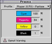 Process Mapper finds the best CMYK approximation of a selected or measured colour for a given process colour environment - such as SWOP offset printing or desktop colour printers. It has an out-of-gamut alarm.