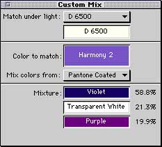 Custom Mix determines a mixing formula that will match a target colour, taking into consideration the ambient illuminatiom and the colorant mixing system. 