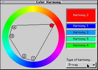 Colour Harmoniser suggests a series of colours which are complimentary to a specific colour, based on colour harmony theory.