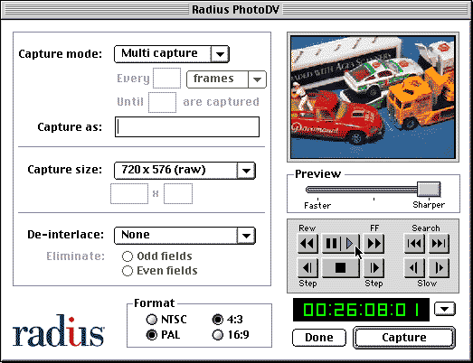 Radius PhotoDV Interface